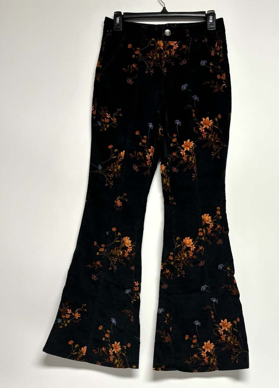 Forever 21 Black Floral Velvet Flare Pants Size 8-10